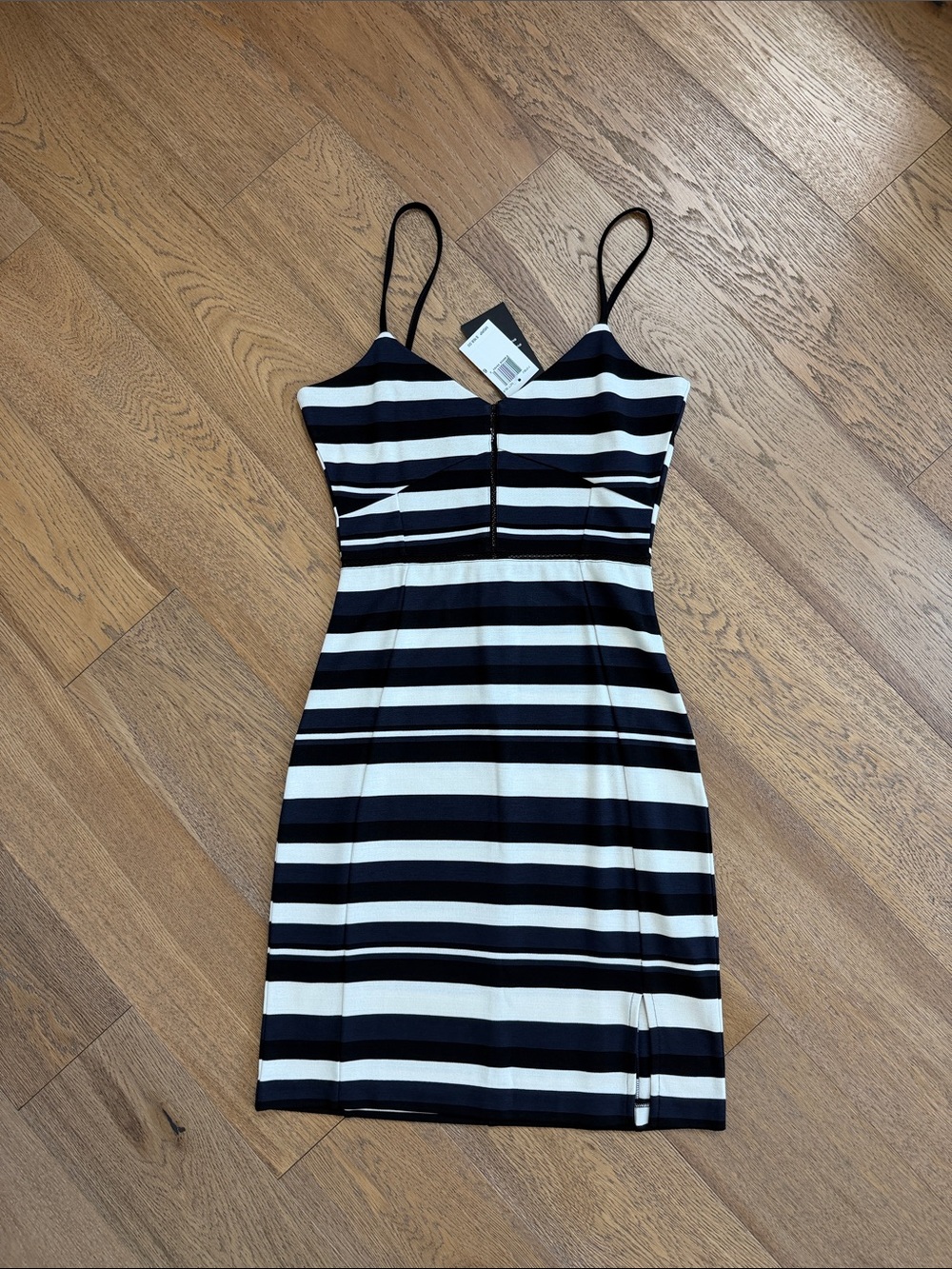 French Connection Black & White Striped Spaghetti Strap Mini Dress